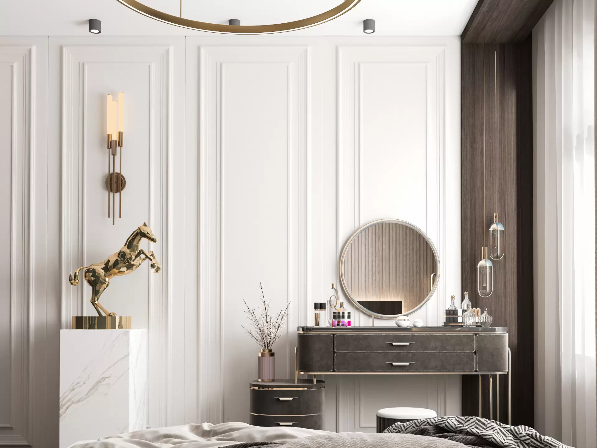 تصميم داخلي لغرفة نوم علي طراز النيو كلاسيك 