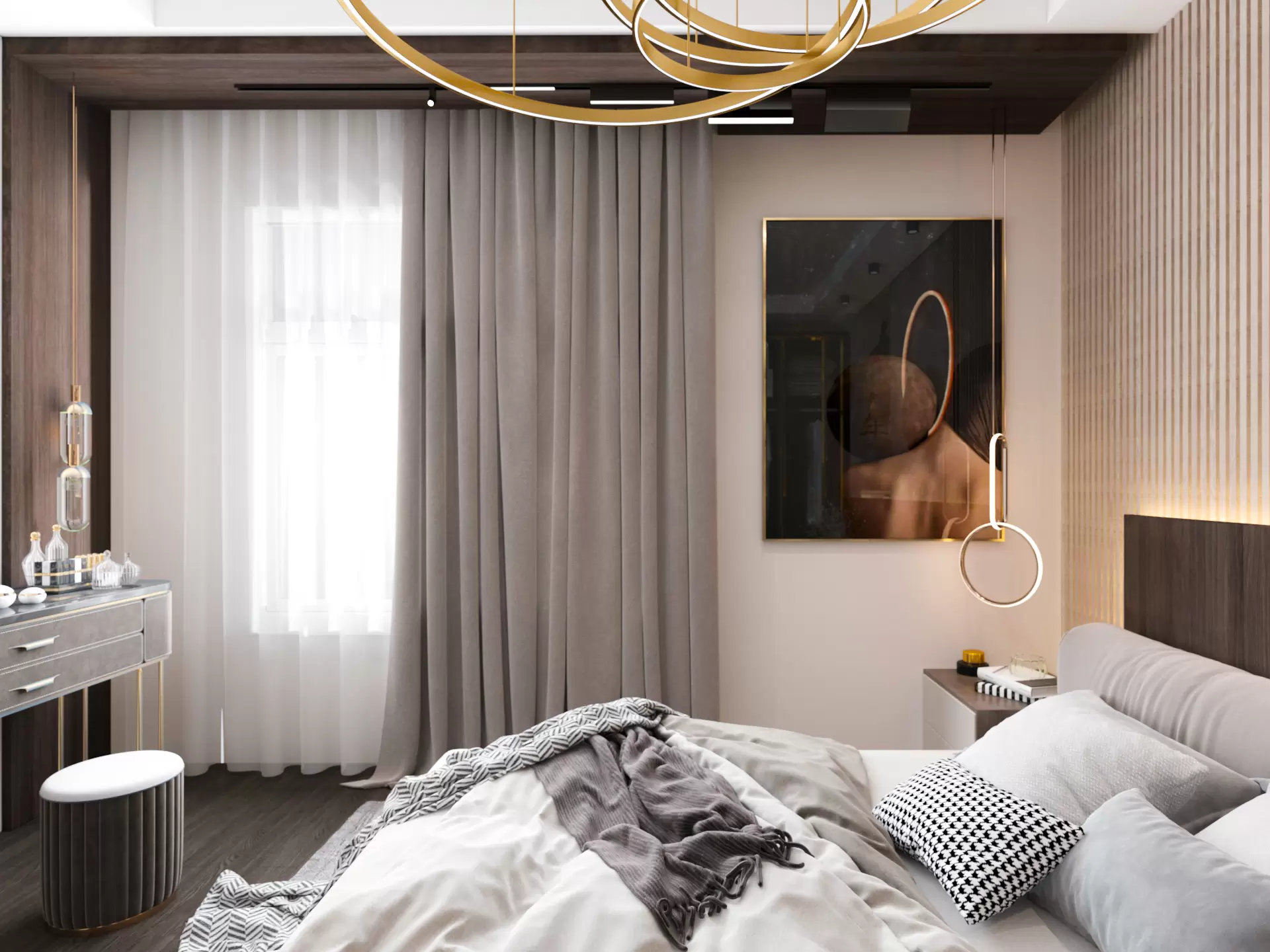 تصميم داخلي لغرفة نوم علي طراز النيو كلاسيك 