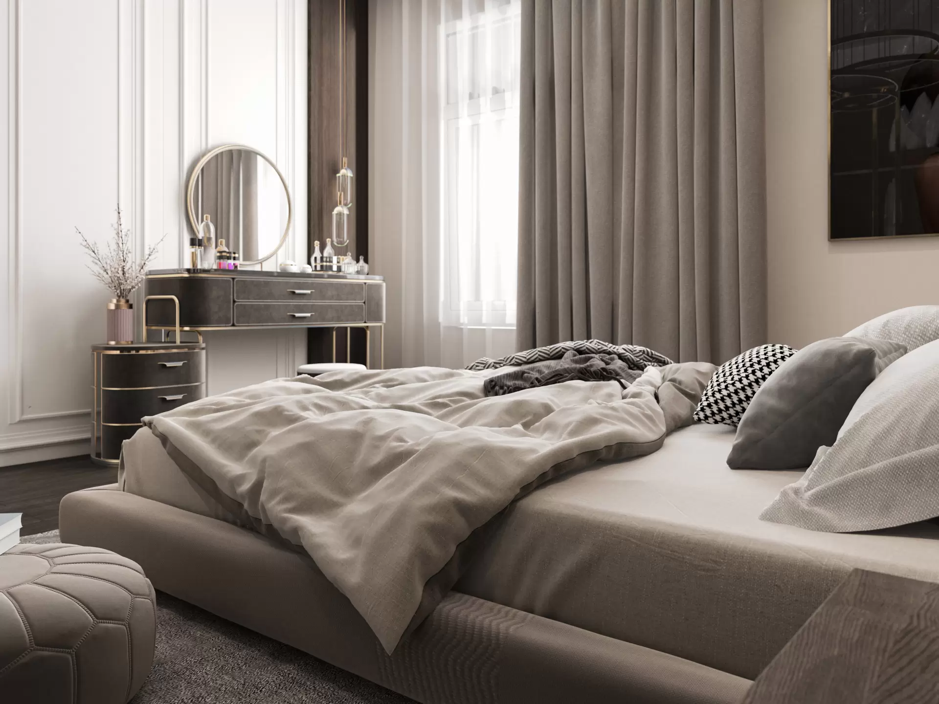 تصميم داخلي لغرفة نوم علي طراز النيو كلاسيك 