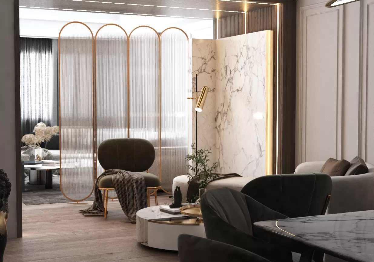 تصميم لفراغ استقبال علي طراز النيو كلاسيك 